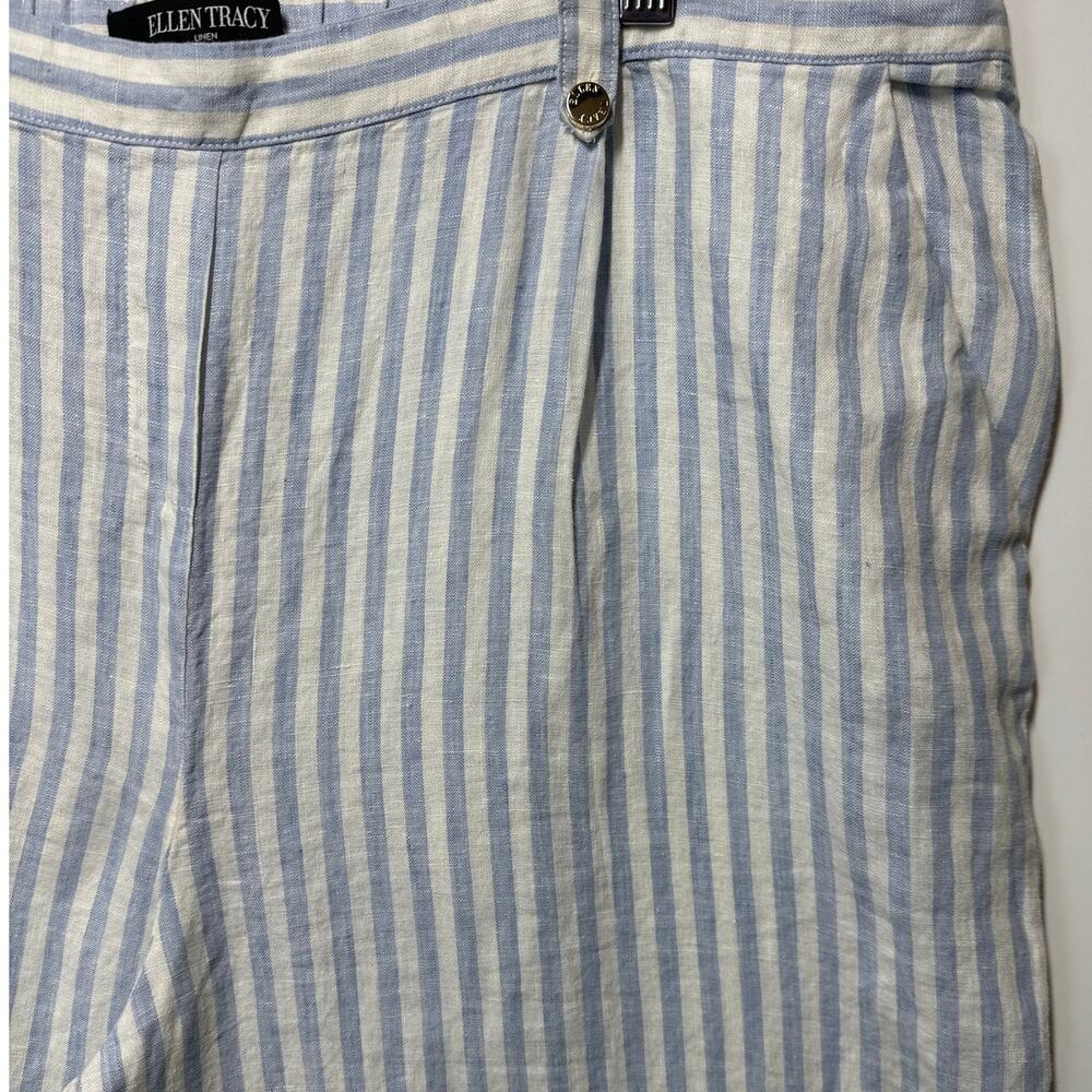 Ellen Tracy Linen Wide Leg Cropped Capri Pants Stripes Size XL Nautical Beachy - Picture 3 of 13